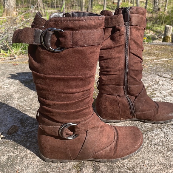 Top Moda Lined Womens 12” Tall Brown Boots Size 5 Faux Suede Fashion - Picture 5 of 12